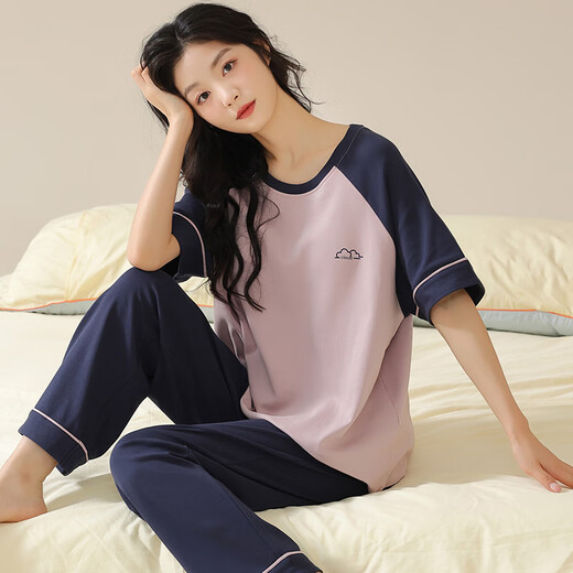 Las mangas cortas de algodón de pijamas de Hanrui con almohadillas de pechuga se pueden usar afuera para ropa casera para hombres y mujeres 13601 hombres 170 m