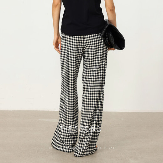 Le pantalon Soong / Plaid Pantalon classique en noir et blanc à plaid contrasté Soft Summer Mid-Wide-leg-leg décontracté Pantalon 6623 Plaid noir et blanc en avant-vente [Code de carte petit] 36 (tour de taille 62) [105jin [Jin est égal à 0,5 kg]]]
