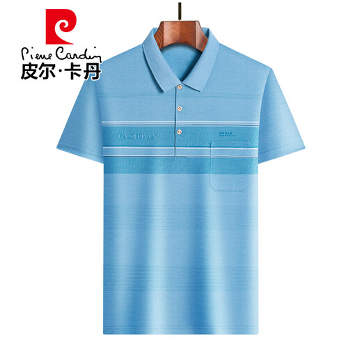 Рубашка Pier Cardin Polo футболка для футболки с короткими рукавами летняя папочка носить вязаные вязаные половины половины хлопкового среднего и пожилого летнего дедушки 829 Cyan M 90-120Jin [Jin равняется 0,5 кг]
