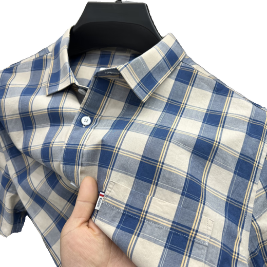 KAZUKI KURAISHI High Quality New Short Sleeve Pure Cotton Plaid Summer Shirt Men's Casual Cotton Half Sleeve Shirt Loose Khaki NK-825 M 48