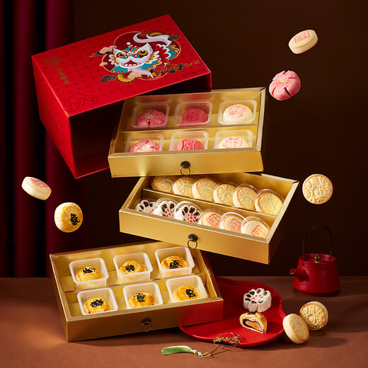 
Daoxiangcun pastry gift box Peach blossom crisp Chinese dessert breakfast casual snack gift box holiday gift gift group purchase benefits Daoxiang Zhenxuan [three-layer red gift box] 1050g