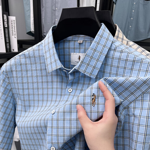 
Kangaroo (DaiShu) pure cotton summer new men's short-sleeved shirt business casual plaid half-sleeved men's top shirt middle-aged and young AN15271 khaki L