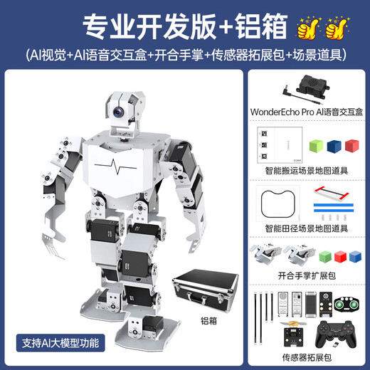 幻尔 树莓派5/4B仿生人形机器人TonyPi智能AI大模型视觉识别抓取语音交互Python编程具身智能机器人 专业开发版+铝箱 树莓派4B/4G