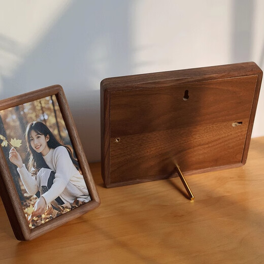 One-in-one black walnut solid wood photo frame washing photos made into 678-inch mortise and tenon children's high-end sense DIY custom-made a4 wall hanging black walnut copper rod supporting marble back plate without washing photos 6-inch inner diameter 10.2*15.2cm horizontal and vertical universal