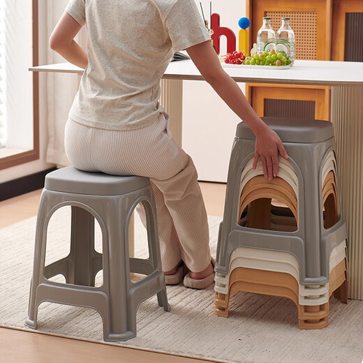 Anafor plastic stool household small bench shoe changing stool baby dining chair learning chair back chair HK5178 gray