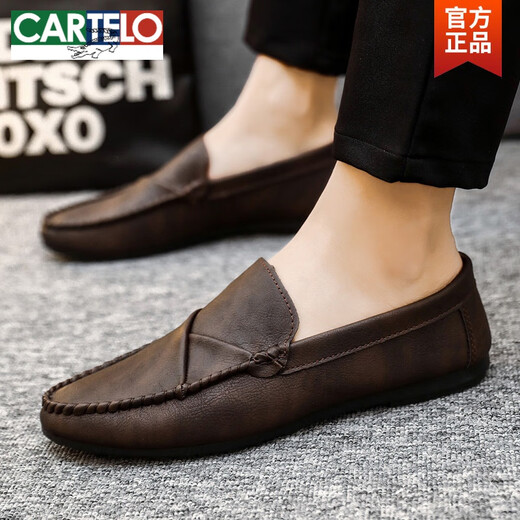 卡帝乐鳄鱼（CARTELO）英伦风时尚男式上班高端男士乐福豆豆鞋男鞋子耐磨开车鞋舒适潮鞋 D829黑色 41