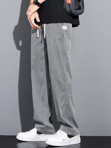 喆炜2025新款时尚百搭天丝牛仔裤男士宽松直筒休闲阔腿裤男潮流长裤男 1048灰色+1048黑色 2XL 152-170斤