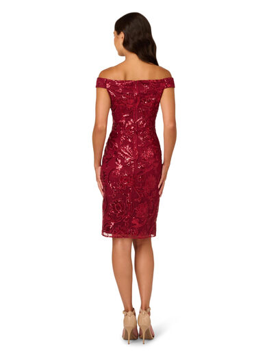 Adrianna Papell Women's Off-Shoulder Bodycon Dress, Pomegranate Pomegranate 8