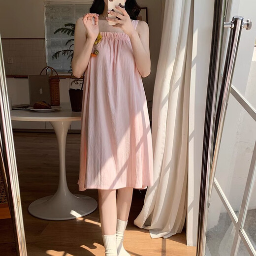 MONTAGUT summer new suspender nightgown for women thin cloud cotton simple sunflower can be worn outside with breast pad sweet dress jdx#9216 pink one size fits all m recommended 75-95Jin Jin is equal to 0.5 kg