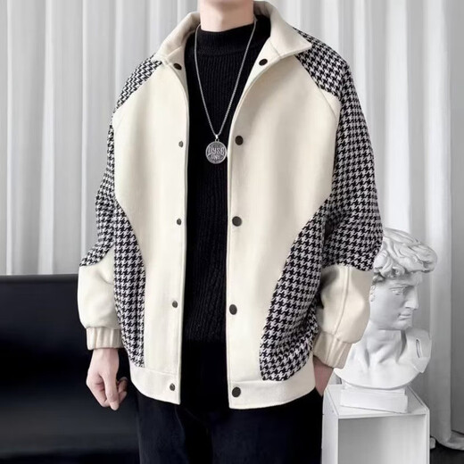 S.Sofea Herrenjacke Ehepaar Style Frühling und Herbst Casual und gutaussehende Vintage2025 M W9906 + Weiße Langarms + graue Kordelhose + Halskette L [100-115jin [Jin entspricht 0,5 kg]]