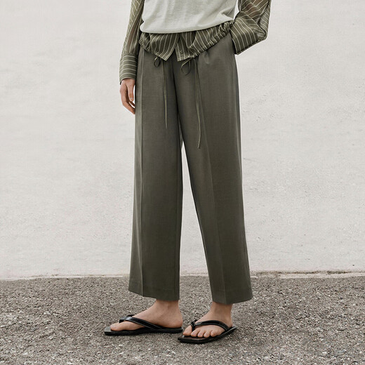 
LESS [same style in the mall] 2025 summer new wool casual straight cutout pants for women 2P4E13660 367 deep tea green L