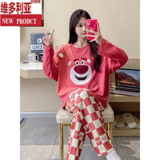 
Victoria's style pajamas for women in summer thin long sleeves trousers suit for spring ladies new autumn and winter cute loose SSM-15567 women M [75-100Jin [Jin equals 0.5 kg]]