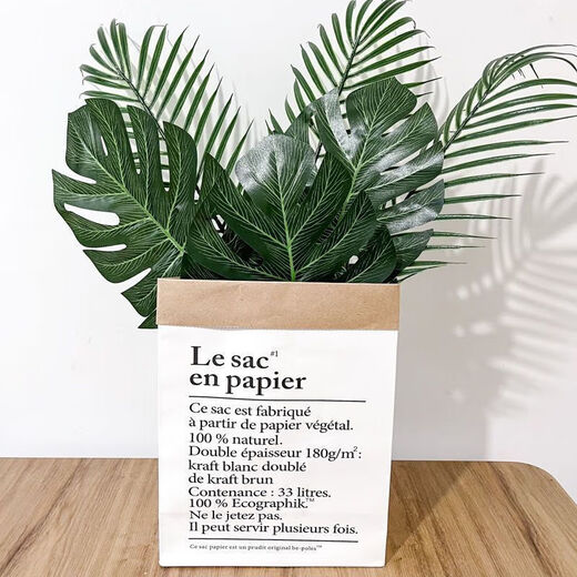 Korean style ins green plant shooting props leaves turtle leaves simulation living room creative decoration large leaf green plants flowers decoration cowhide bag three monstera + three iron leaves + one cowhide bag