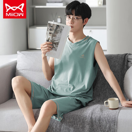 Catman MIIOW Modal men's pajamas summer sleeveless vest thin pajamas home clothes two-piece set Modal cool set-12023 L (recommended 100-125 Jin [Jin equals 0.5 kg])