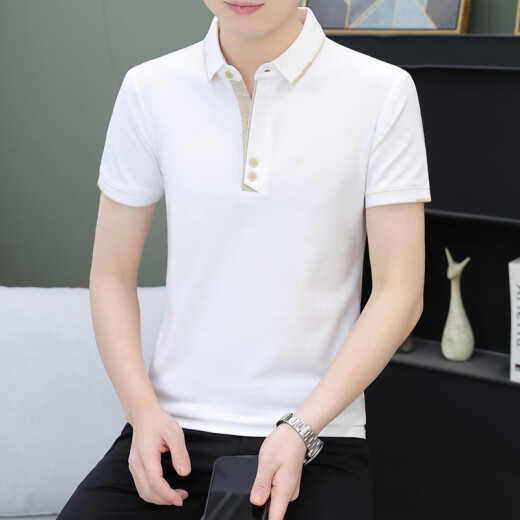 Polo shirt men's short-sleeved T-shirt summer trendy brand business casual collar top men's lapel half-sleeved T-shirt black QY723 L
