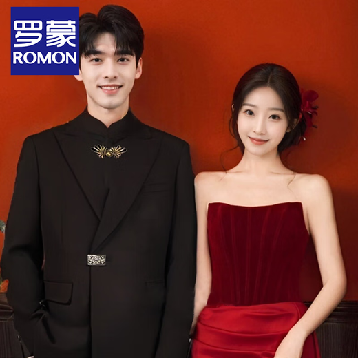 ROMON national fashion high-end handsome suit suit new Chinese tunic suit men's engagement wedding banquet small suit black jacket + pants XL (recommended 155-170 Jin Jin equals 0.5 kg)