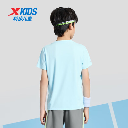 
XTEP (XTEP) children's summer short-sleeved sweater for short T-medium-sized children's boys breathable and comfortable sports and casual T-shirt Sky Blue [9215] 150 cm
