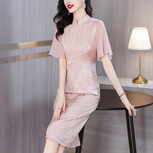 黛娜娅（Dainaya）旗袍女2025春夏新款大码女装中国风日常改良复古汉服连衣裙1591 粉色 XL