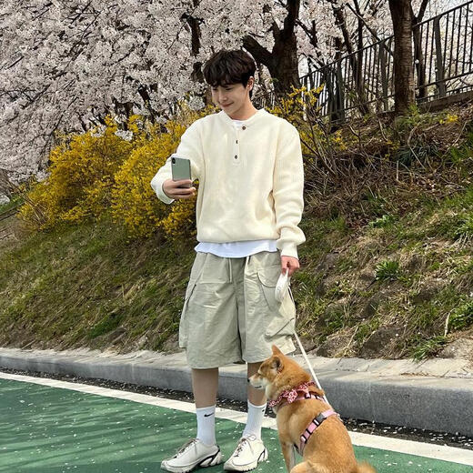 DAVID&ME American retro black Henry collar long-sleeved sweater men's lazy style thickened vertical striped pullover sweater top black M