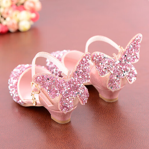 Ruiyang fashionable children's princess shoes crystal shoes girls high heels soft sole primary school students dress dance leather shoes silver with diamond A9928 silver 34 inner length 21 cm