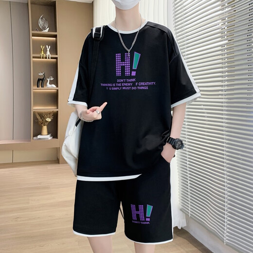 蕴印青少年夏季新款运动套装12-15岁男孩学生短袖t恤大童冰丝短裤衣服 9926米色套装 3XL 约155-170斤可穿