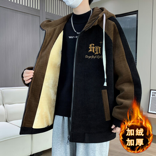 QLTQZQ加绒加厚外套男孩13初中学生棒球服夹克15岁青少大童秋冬装 6625黑米(单件外套) 加绒 加厚 M 90-110斤左右