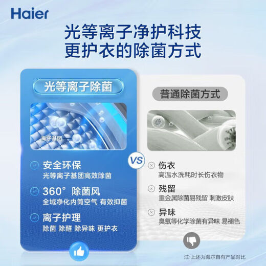 Haier 9 kg fibra 14126 Pasteurización de conversión de frecuencia de primera etapa ultra delgada 525 Diámetro de barril grande lavadora de tambor doméstica XQG90-B14376LU1 [Dirección directa 9 kg]