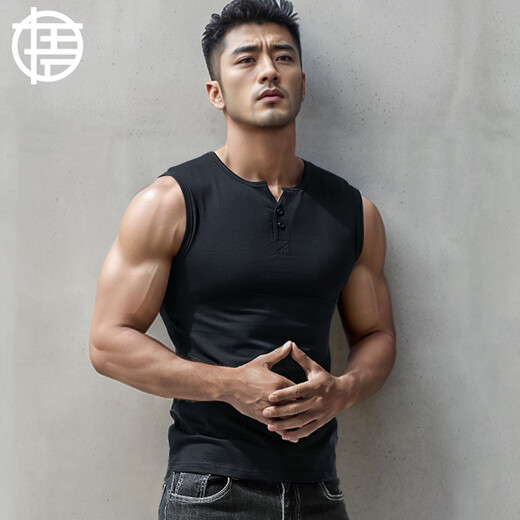 Enlightenment Henry collar sleeveless t-shirt men's broad shoulder vest solid color cotton bottoming tight slim sports waistcoat summer Henry shirt white M (100-125Jin Jin equals 0.5kg) slim