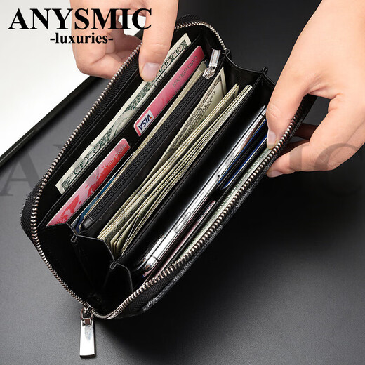 Anysmic Luxury High-End-Brieftasche für Männer 2025 Neue trendige Lederhandtasche Plaid Multi-Card-Kupplung Retro Black