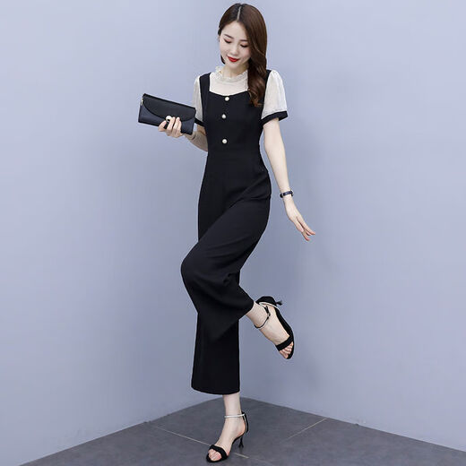 Pierre Cardin Cardin à manches courtes à manches courtes à manches larges pour les femmes 2025 Nouvelle combinaison tout-en-un de style Summer Summer [1098 #] Polka Dot Suit M Recommandé 95-105jin [Jin est égal à 0,5 kg]
