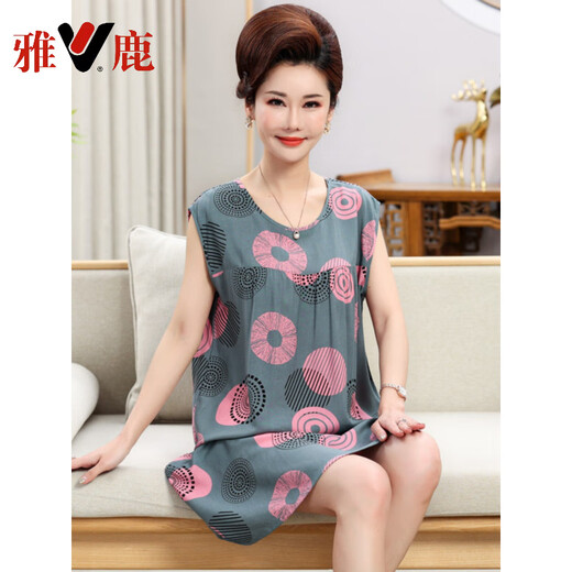 雅鹿中老年睡裙女夏季棉绸背心妈妈可外穿无袖家居服夏天薄款加肥加大 1105 XL 建议120-140斤穿