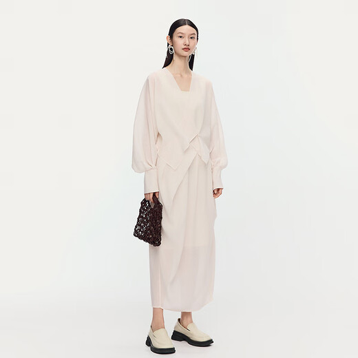 AUM (AUM) Easy Suit AUM 2025 Summer New Bat Sleeve V-neck Overlap Shirt Top Skirt Beige Short Shirt M