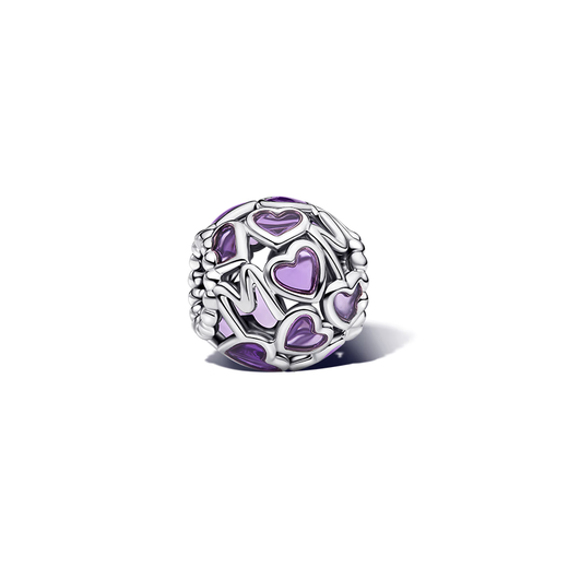 PANDORA hollow heart-shaped maternal love charm enamel craft purple DIY beads birthday gift for girlfriend