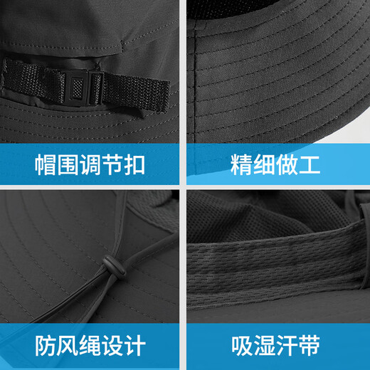 JEEP SPIRITJeep Men's Fisherman Hat Outdoor Sun Protection Sun Hat Summer New Style Dark Gray Three-piece Set 687 Adjustable