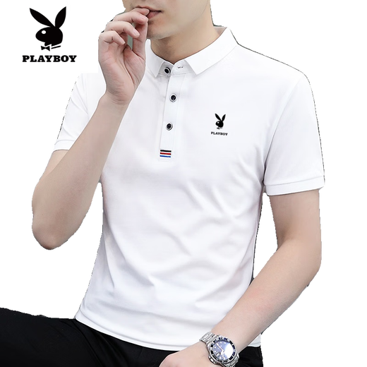 Playboy (Playboy) High-End New Summer Kurzärmer T-Shirt Polo. Hemd für Männer reine Baumwollmodentrend Slim Fit hübsche Männer t halbärmelig 847 Weiß M 85-100jin [Jin entspricht 0,5 kg]