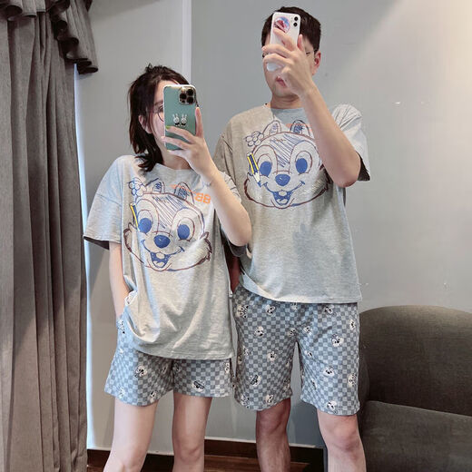 Langsha Japonais mignon Squirrel Couple de pyjamas pour femmes en coton d'été Shorts à manches courtes vestimentaires pour hommes minces Home Vêtements en deux pièces 686 # Modèle masculin M Recommandé 80-105jin [Jin est égal à 0,5 kg]