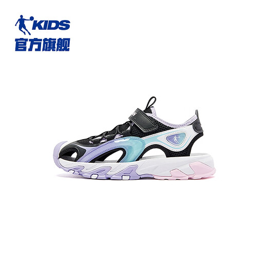 Jordan (QIAODAN) Girls' Sandals Summer New Children's Shoes Children's Frame Shoes Light Breathable Sports Sandals Black/Pure Purple 37