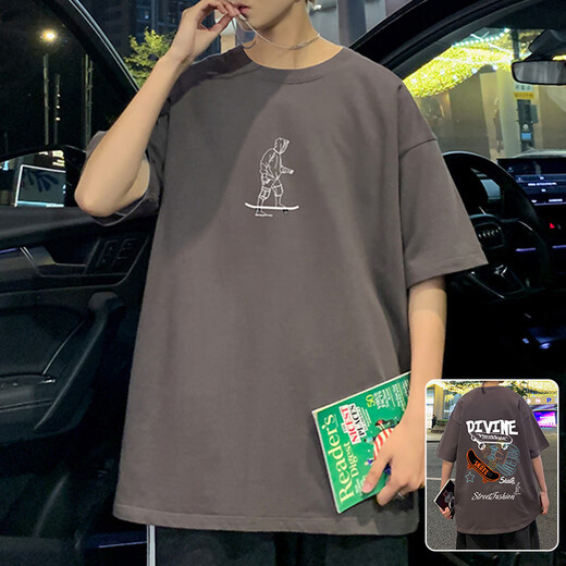 
GTYUWVG pure cotton T-shirt men's trendy brand casual loose round neck short sleeve boys teenagers summer new versatile T-shirt 3899 white M about 100-120 Jin [Jin equals 0.5 kg] can be worn