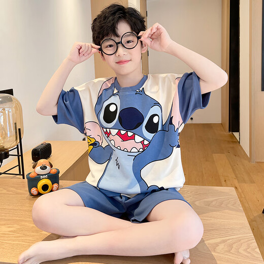 Jungen Pyjamas Kinder Sommer Dünne reine Baumwolle kurzärmeliger Anzug mittelgroße Kinder 12-jährige Jungen modische Sommer-Heimkleidung 693 [Baumwolle] Einen Größe 8 Größen empfohlen 90-100 cm Gewicht 2