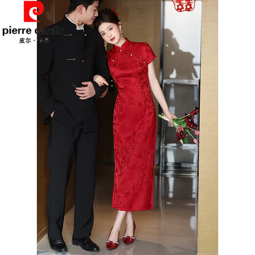 Pierre Cardin Red Cheongsam Toast Wear Bride 2025 Summer New College Entrance Examination Feeling Atmosphere New Chinese Style Engagement Dress Burgundy M