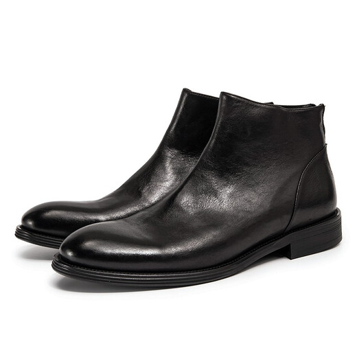 Botas de hombres de Chelsea Tykt Otoño e Botas de invierno Hombres [Top Cayer Cow Wide] Botas cortas de cuero caliente Botas Británicas Martin Men Negro 38
