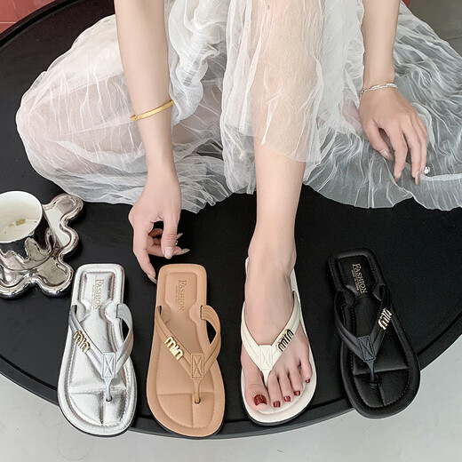 冠贸裴2025女士人字拖夏季舒适平底凉鞋 6636MI-黑色 36 37码(适合35-36码脚穿)