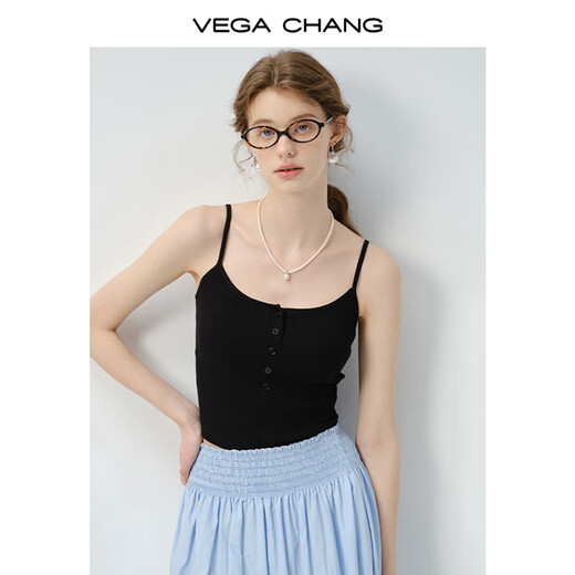 VEGA CHANGVEGACHANG吊带背心女2025新款夏季简约休闲百搭带胸垫针织小吊带 钢琴白 第二批 M