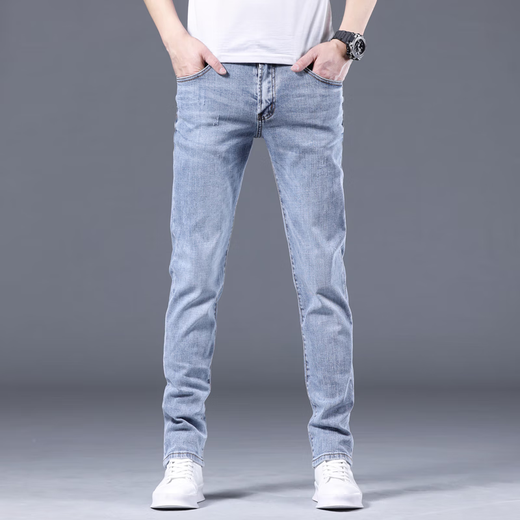 High-End-Jeans für Männer schlanke gerade Füße elastischer 2025 Sommer dünne Freizeithosen Spring- und Herbsthosen für Männer B13 Hellblau regulär 34 empfohlen 150-160jin [Jin gleich 0,5 kg]