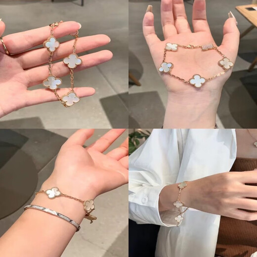 VCA Van Cleef's same four-leaf clover 18K gold bracelet for girls, light luxury high-end five-flower bracelet, versatile gift, gold white mother-of-pearl precision five-flower bracelet, with counter gift box