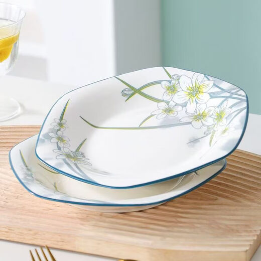 Underglaze color simple Chinese-style narcissus 6-corner plate high-end special-shaped plate household ceramic tableware set Narcissus 6-corner plate 1 piece