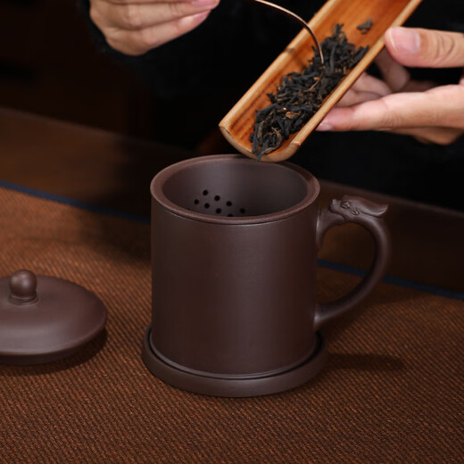 Centennial Liyong Yixing purple sand cover cup pure handmade original mineral purple mud dragon ball compartment cup tea water separation cup office tea cup