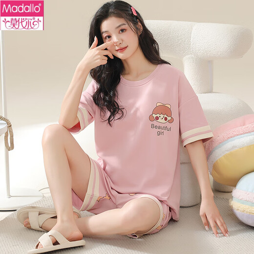 莫代尔夏季女士短袖睡衣套装纯棉胖斤家居服大码可外穿韩版夏天薄款 KNC3519 M