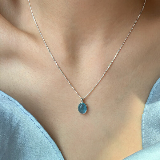 Aquamarine pendant S925 silver natural stone necklace women's accessories 2025 new style simple light luxury total length about 46cm
