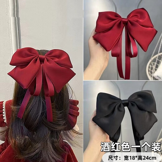 Muyu bow hair clip purely handmade three-layer red headdress duckbill hair clip hair clip ponytail hairpin for women on the back of the head burgundy streamer hair clip one pack